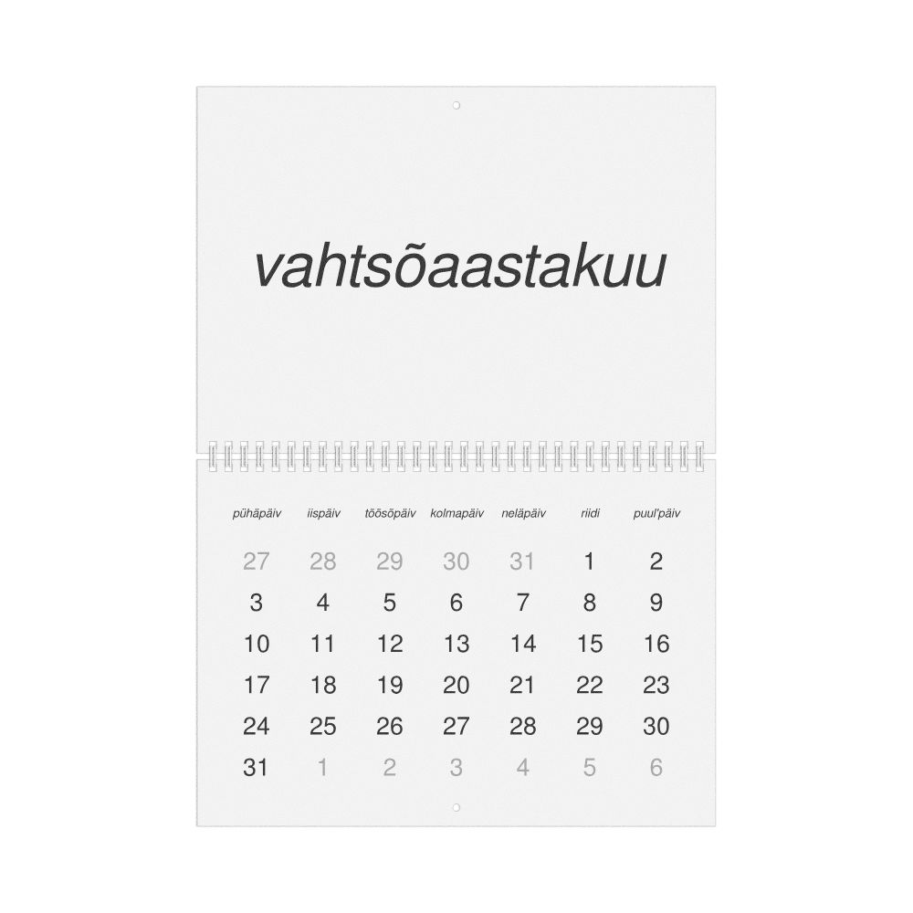 Leskoff 2027 Wall Calendar, Võro-Labeled, Sunday-Start Layout, Wire-Bound, 11.7 x 8.3 in (29.7 x 21.0 cm), image 1 of 1