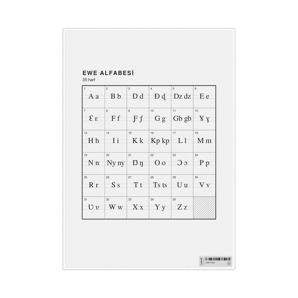 Leskoff Ewe Alphabet Chart, 8.3 x 11.7 in (21.0 x 29.7 cm, Desk Chart, Laminated), Turkish-Labeled, image 1 of 2