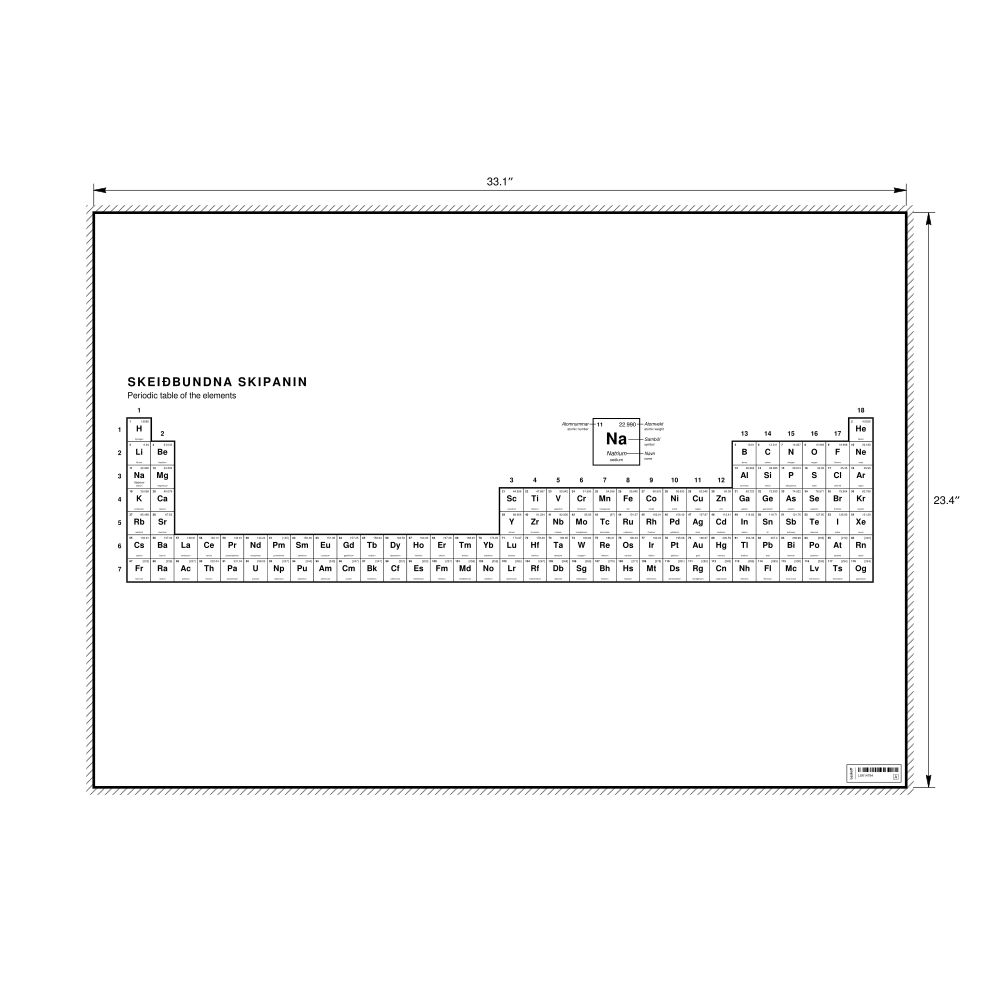 Leskoff Periodic Table Chart, 33.1 x 23.4 in (84.1 x 59.4 cm, Poster / Wall Chart), 32-Column Layout, Faroese/English-Labeled, image 1 of 2
