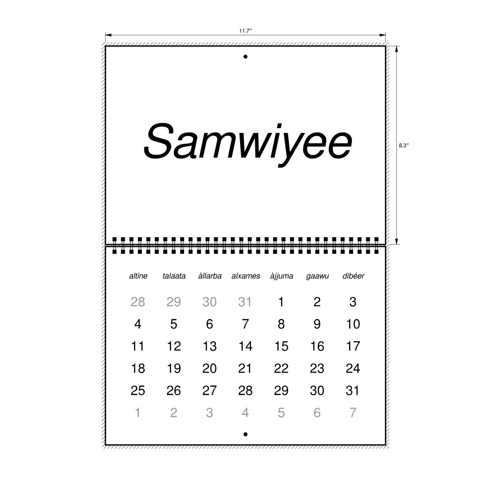 Leskoff 2027 Wall Calendar, Wolof-Labeled, Monday-Start Layout, Wire-Bound, 11.7 x 8.3 in (29.7 x 21.0 cm), image 2 of 2