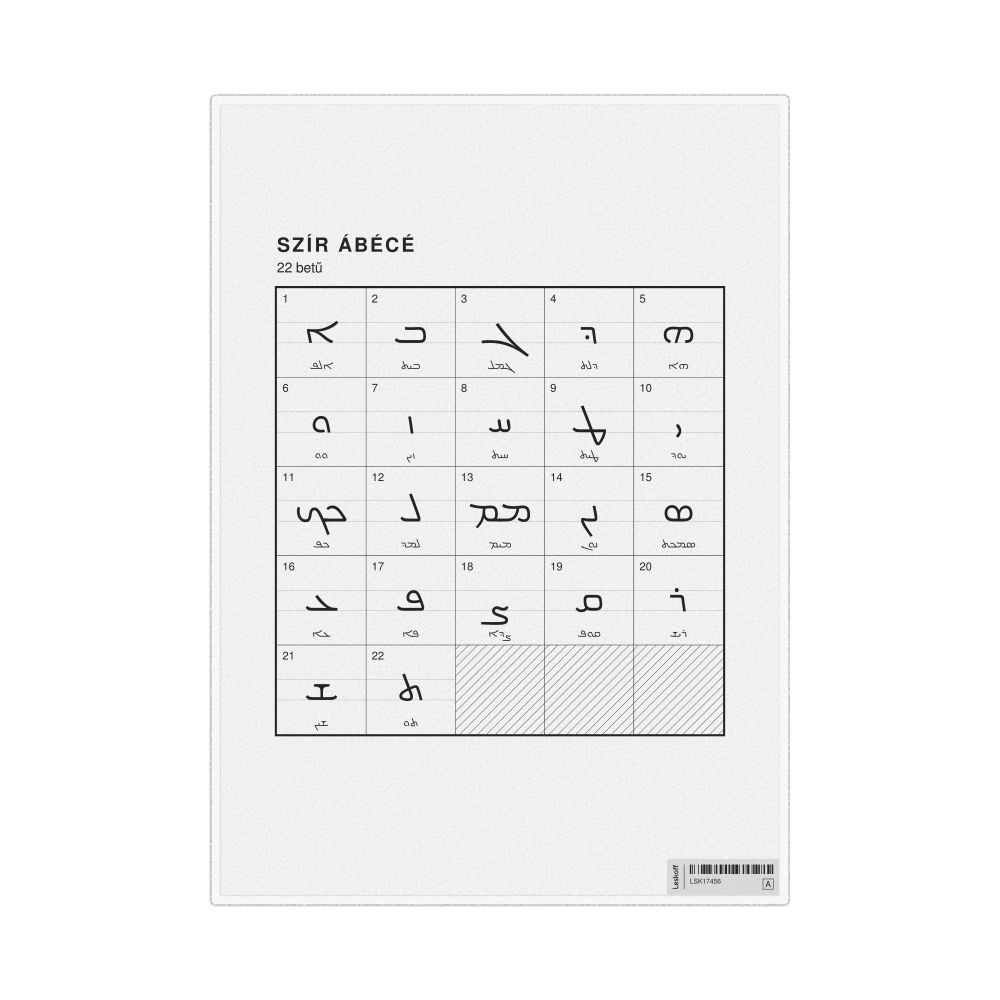 Leskoff Syriac Alphabet Chart, 8.3 x 11.7 in (21.0 x 29.7 cm, Desk Chart, Laminated), Hungarian-Labeled, image 1 of 2