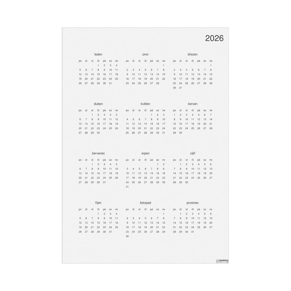 Leskoff 2026 Wall Calendar, Czech-Labeled, Monday-Start Layout, Poster / Wall Print, 23.4 x 33.1 in (59.4 x 84.1 cm), image 1 of 1