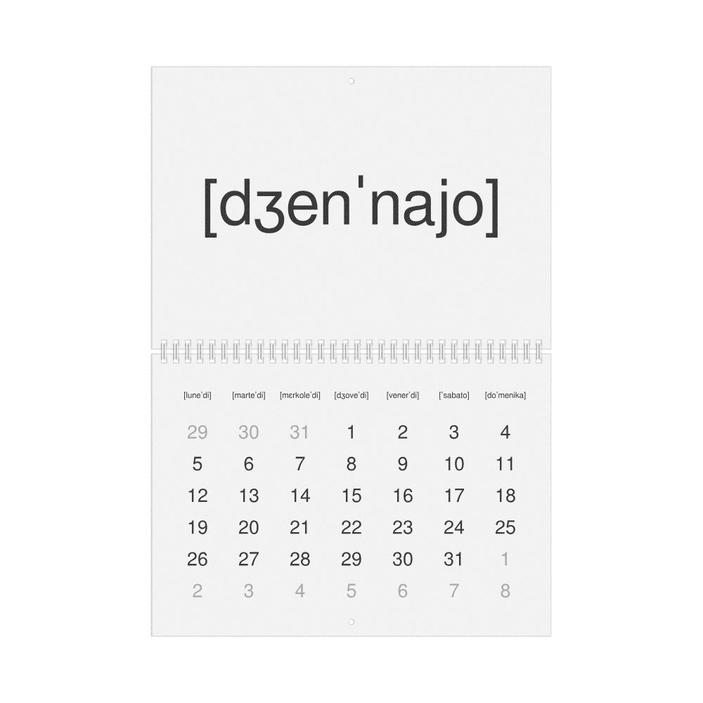 Leskoff 2026 Phonetic Wall Calendar, IPA-Labeled (Italian), Monday-Start Layout, Wire-Bound, 11.7 x 8.3 in (29.7 x 21.0 cm), image 1 of 1