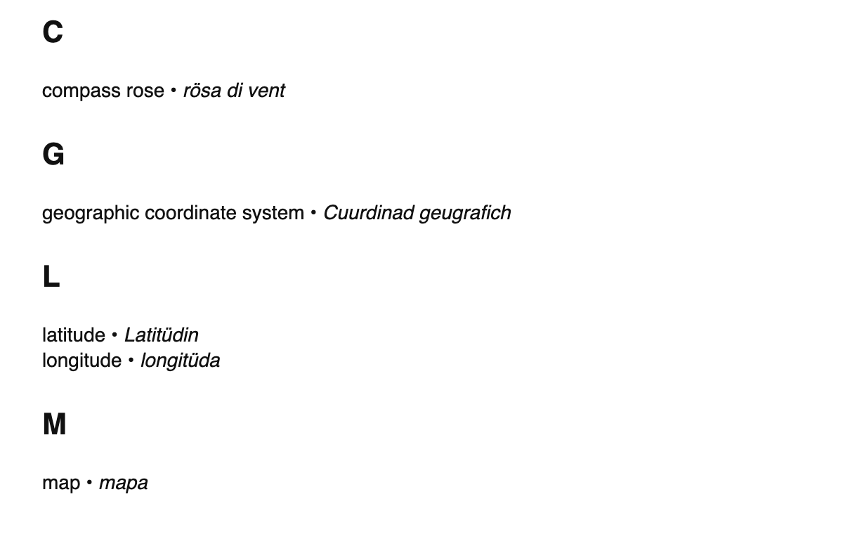 Cartography terms in Lombard