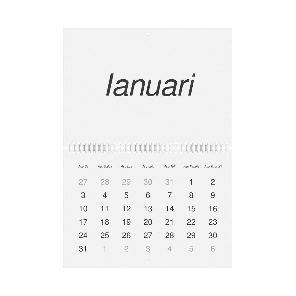 Leskoff 2027 Wall Calendar, Samoan-Labeled, Sunday-Start Layout, Wire-Bound, 11.7 x 8.3 in (29.7 x 21.0 cm), image 1 of 1