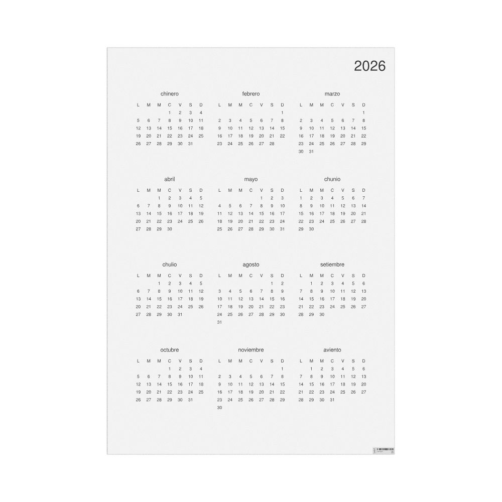 Leskoff 2026 Wall Calendar, Aragonese-Labeled, Monday-Start Layout, Poster / Wall Print, 23.4 x 33.1 in (59.4 x 84.1 cm), image 1 of 1