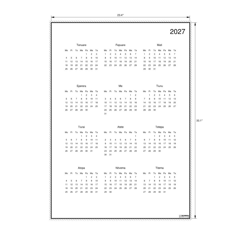 Leskoff 2027 Wall Calendar, Tahitian-Labeled, Monday-Start Layout, Poster / Wall Print, 23.4 x 33.1 in (59.4 x 84.1 cm), image 2 of 2
