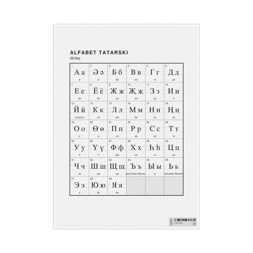 Leskoff Tatar Alphabet Chart, 8.3 x 11.7 in (21.0 x 29.7 cm, Desk Chart, Laminated), Polish-Labeled, image 1 of 2