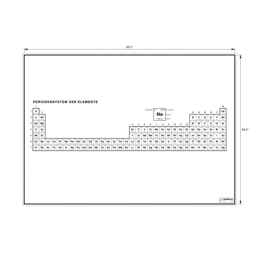 Leskoff Periodic Table Chart, 33.1 x 23.4 in (84.1 x 59.4 cm, Poster / Wall Chart), 32-Column Layout, German-Labeled, image 1 of 2
