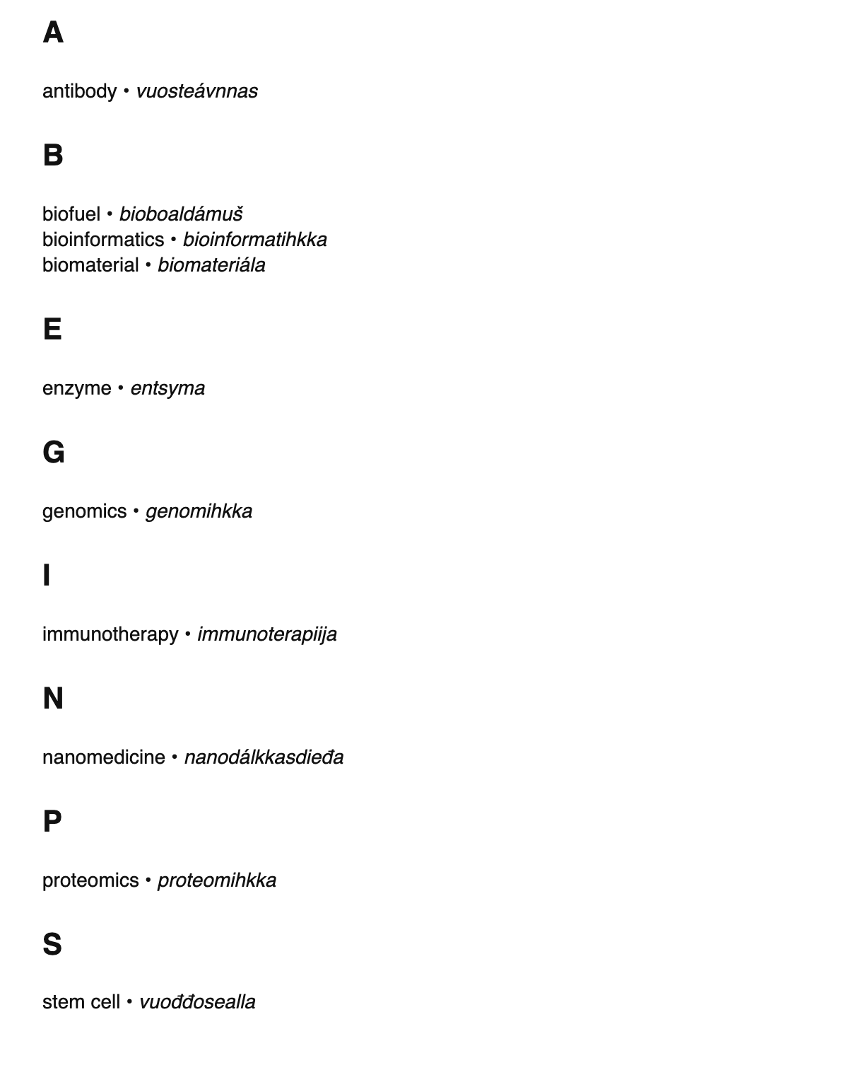 Bioengineering terms in Northern Sámi