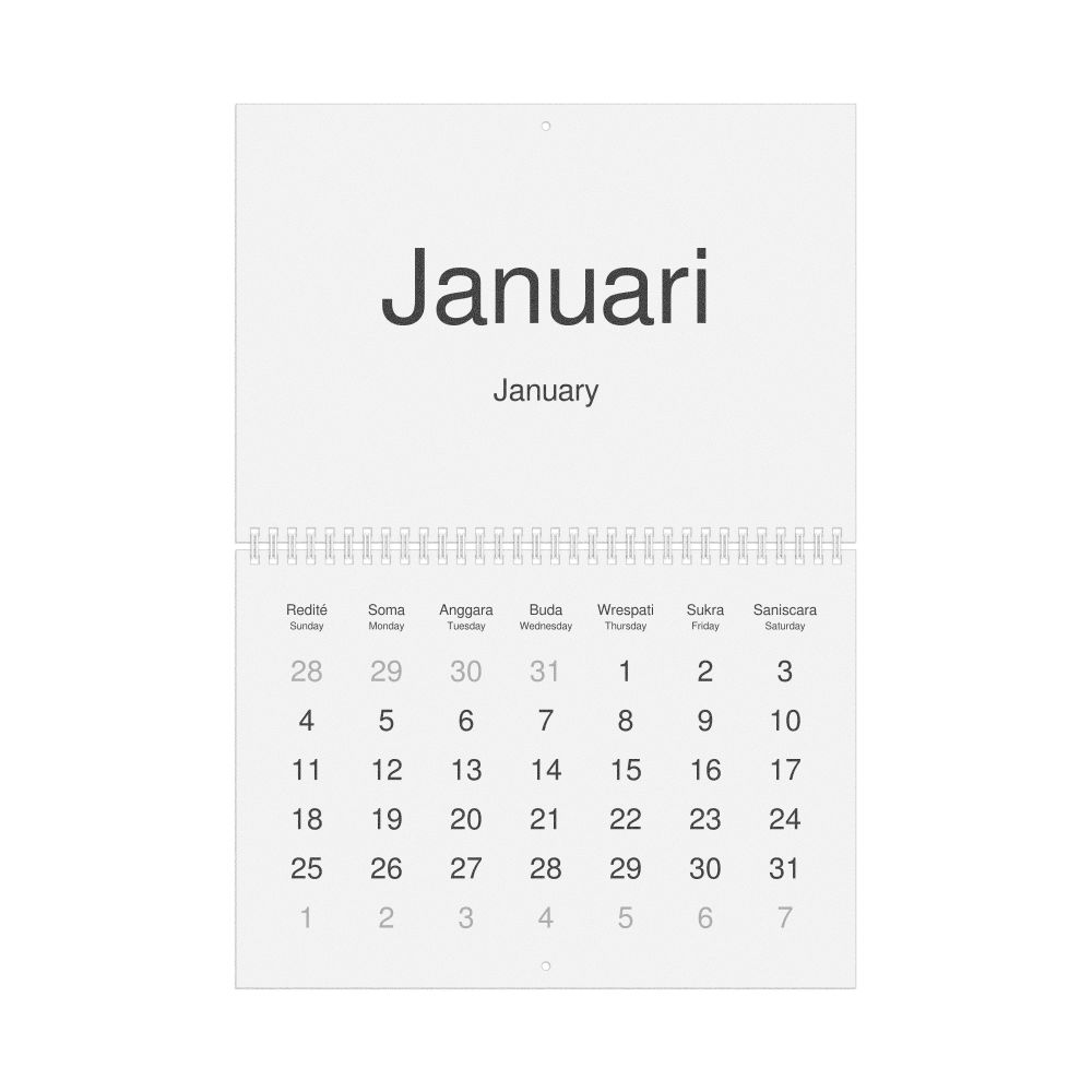 Leskoff 2026 Wall Calendar, Balinese/English-Labeled, Sunday-Start Layout, Wire-Bound, 11.7 x 8.3 in (29.7 x 21.0 cm), image 1 of 1