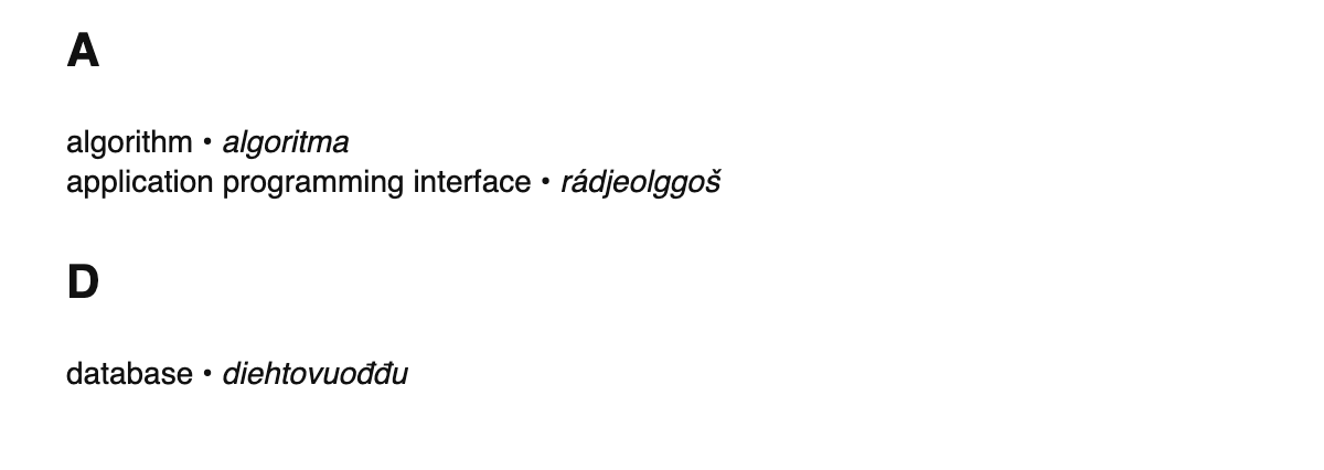 Software engineering terms in Northern Sámi