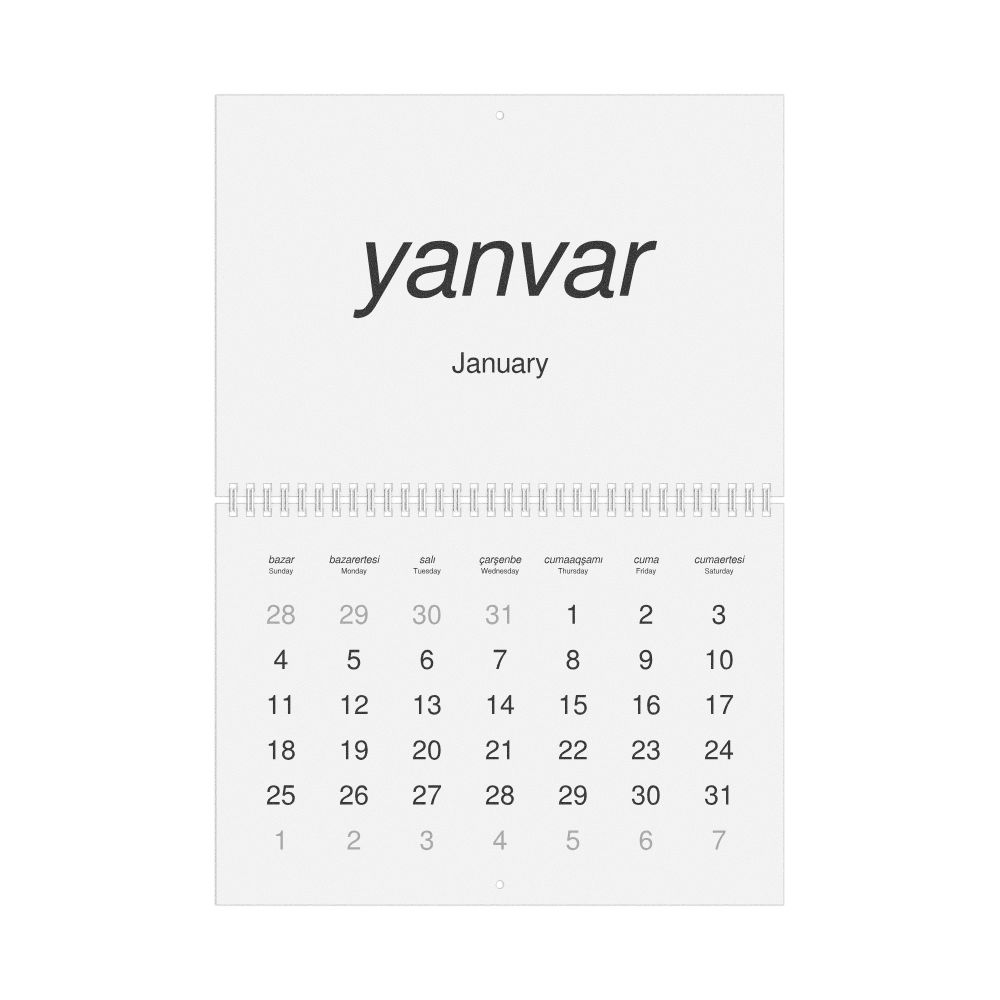 Leskoff 2026 Wall Calendar, Crimean Tatar/English-Labeled, Sunday-Start Layout, Wire-Bound, 11.7 x 8.3 in (29.7 x 21.0 cm), image 1 of 1
