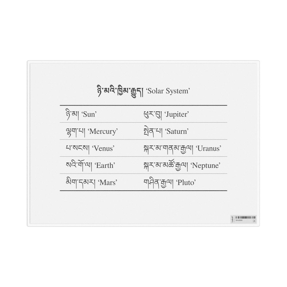 Leskoff Solar System in Tibetan, Desk Chart, 11.7 x 8.3 in (29.7 x 21.0 cm), image 1 of 1
