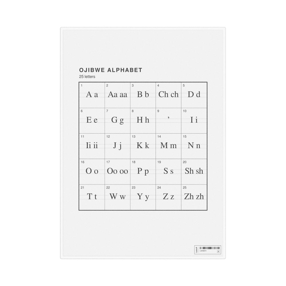 Leskoff Ojibwe Alphabet Chart, 8.3 x 11.7 in (21.0 x 29.7 cm, Desk Chart, Laminated), image 1 of 2