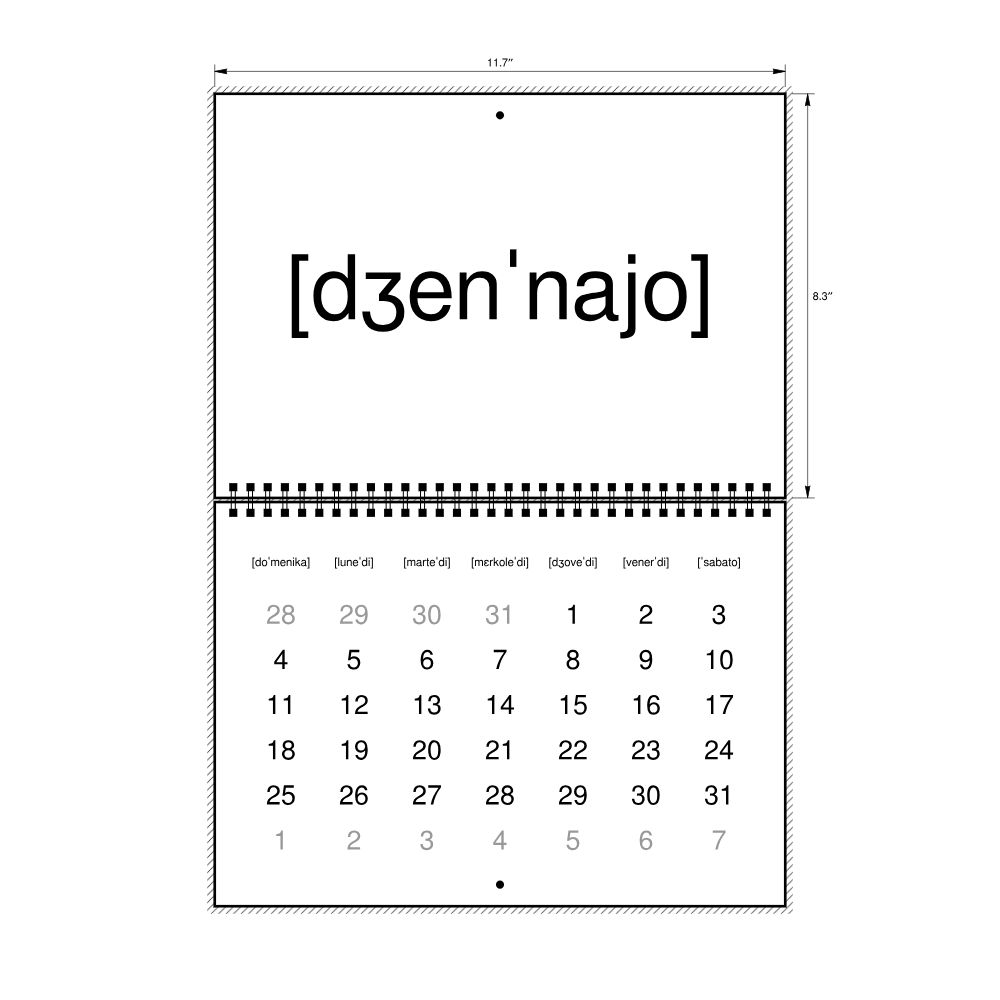 Leskoff 2026 Phonetic Wall Calendar, IPA-Labeled (Italian), Sunday-Start Layout, Wire-Bound, 11.7 x 8.3 in (29.7 x 21.0 cm), image 2 of 2