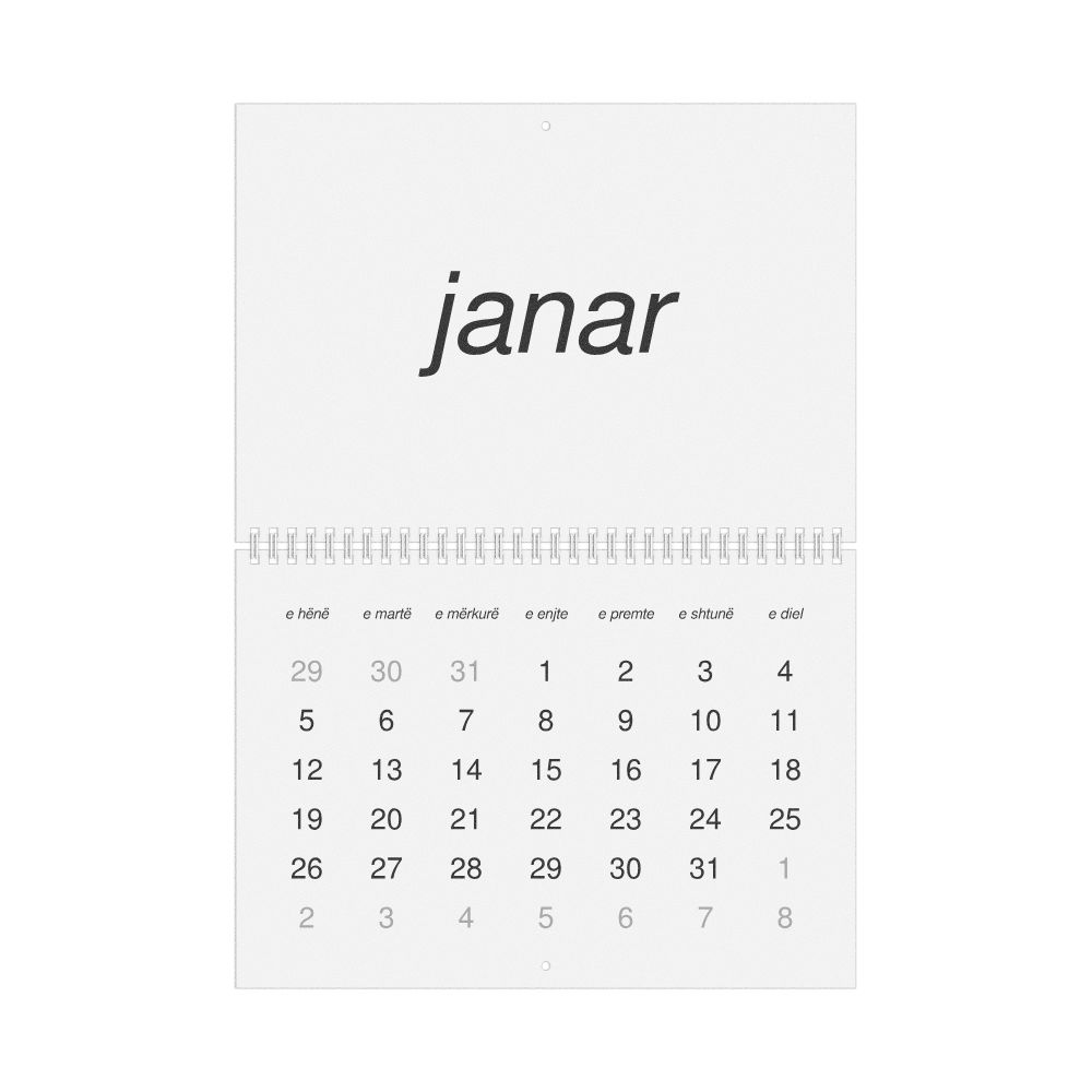 Leskoff 2026 Wall Calendar, Albanian-Labeled, Monday-Start Layout, Wire-Bound, 11.7 x 8.3 in (29.7 x 21.0 cm), image 1 of 1