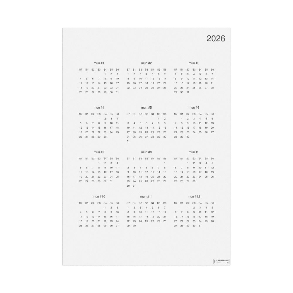 Leskoff 2026 Wall Calendar, Toki Pona-Labeled, Sunday-Start Layout, Poster / Wall Print, 23.4 x 33.1 in (59.4 x 84.1 cm), image 1 of 1