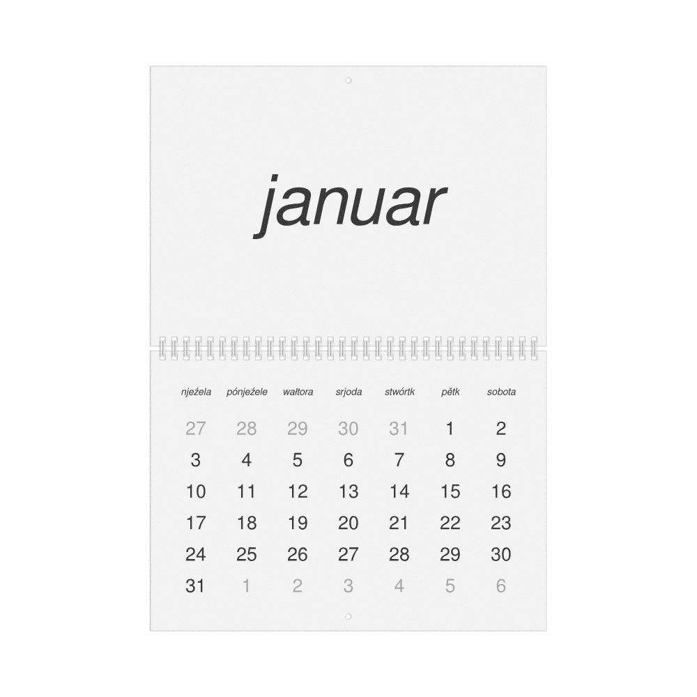 Leskoff 2027 Wall Calendar, Lower Sorbian-Labeled, Sunday-Start Layout, Wire-Bound, 11.7 x 8.3 in (29.7 x 21.0 cm), image 1 of 1