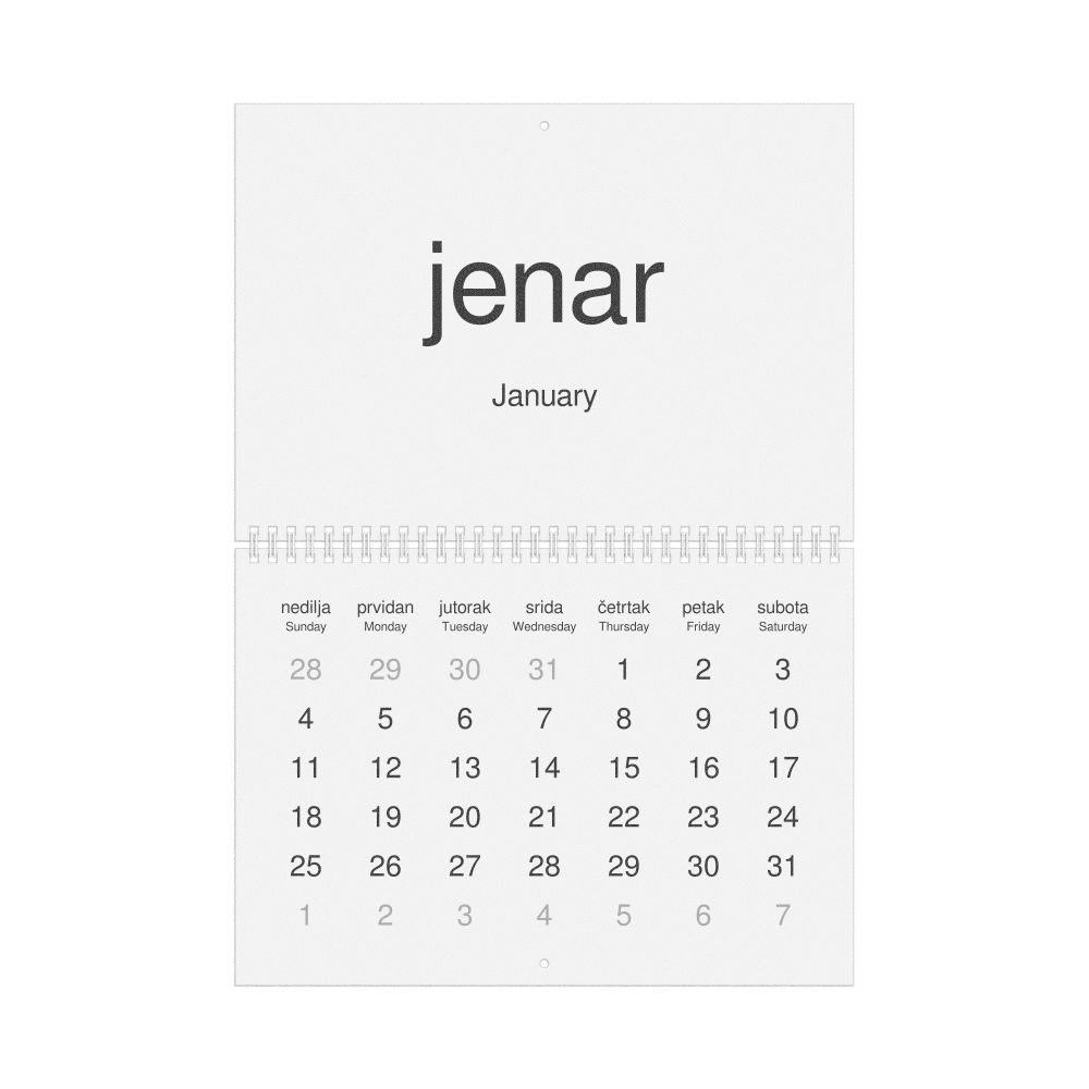 Leskoff 2026 Wall Calendar, Slavomolisano/English-Labeled, Sunday-Start Layout, Wire-Bound, 11.7 x 8.3 in (29.7 x 21.0 cm), image 1 of 1