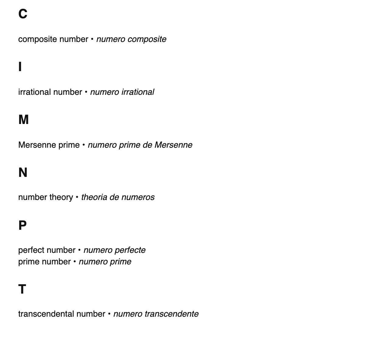 Number theory terms in Interlingua
