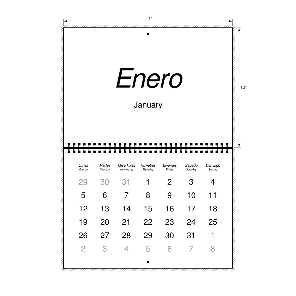 Leskoff 2026 Wall Calendar, Central Bikol/English-Labeled, Monday-Start Layout, Wire-Bound, 11.7 x 8.3 in (29.7 x 21.0 cm), image 2 of 2