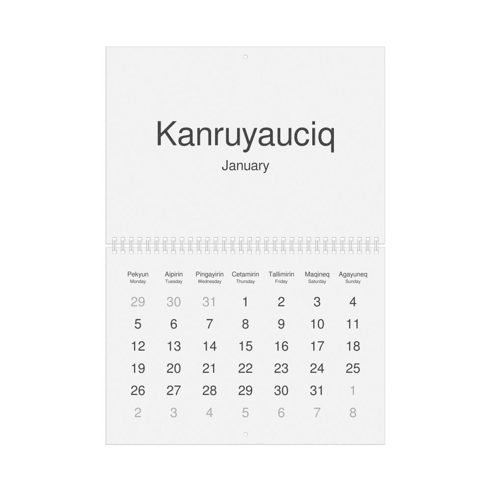 Leskoff 2026 Wall Calendar, Yup'ik/English-Labeled, Monday-Start Layout, Wire-Bound, 11.7 x 8.3 in (29.7 x 21.0 cm), image 1 of 1