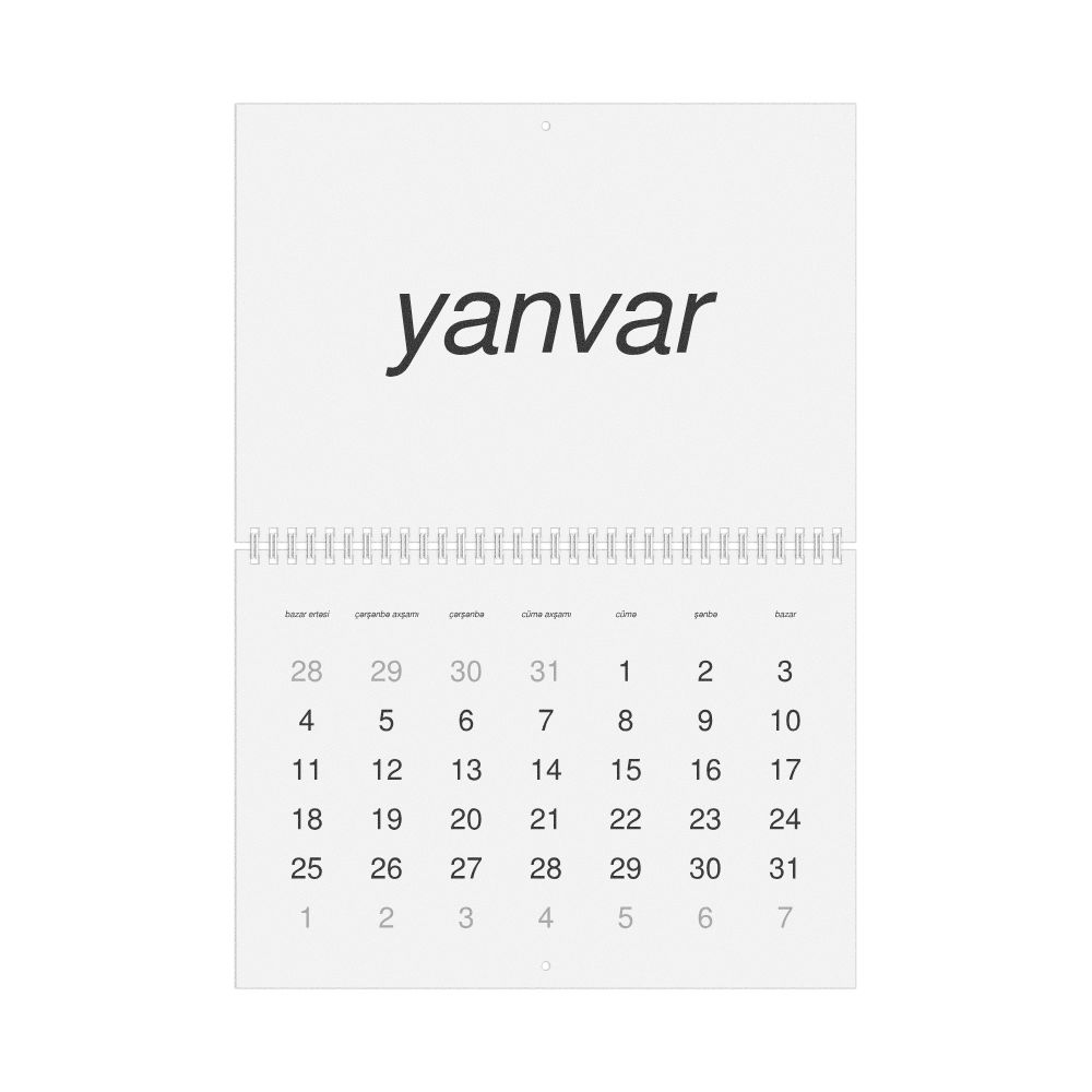 Leskoff 2027 Wall Calendar, Azerbaijani-Labeled, Monday-Start Layout, Wire-Bound, 11.7 x 8.3 in (29.7 x 21.0 cm), image 1 of 1