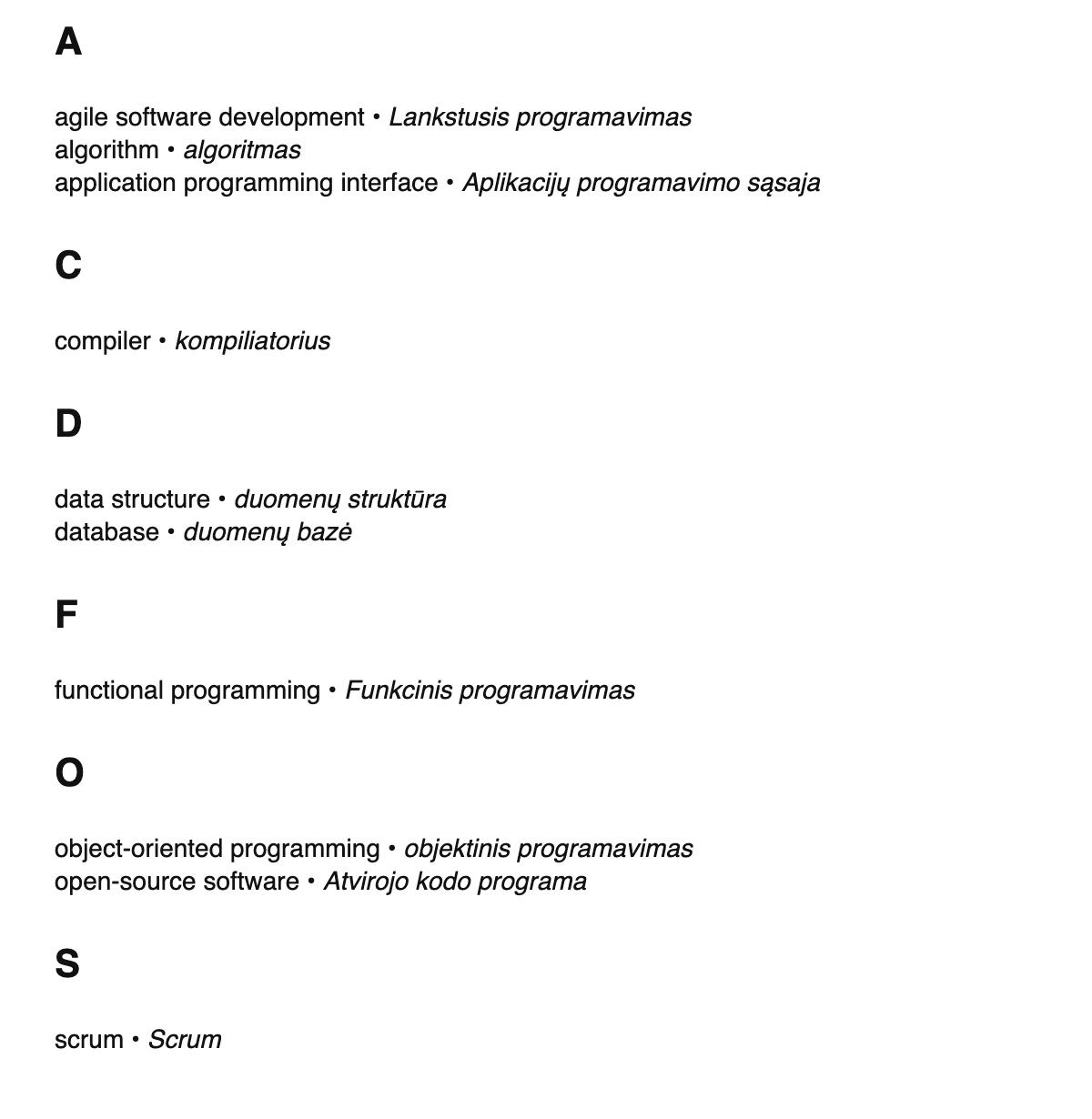 Software engineering terms in Lithuanian
