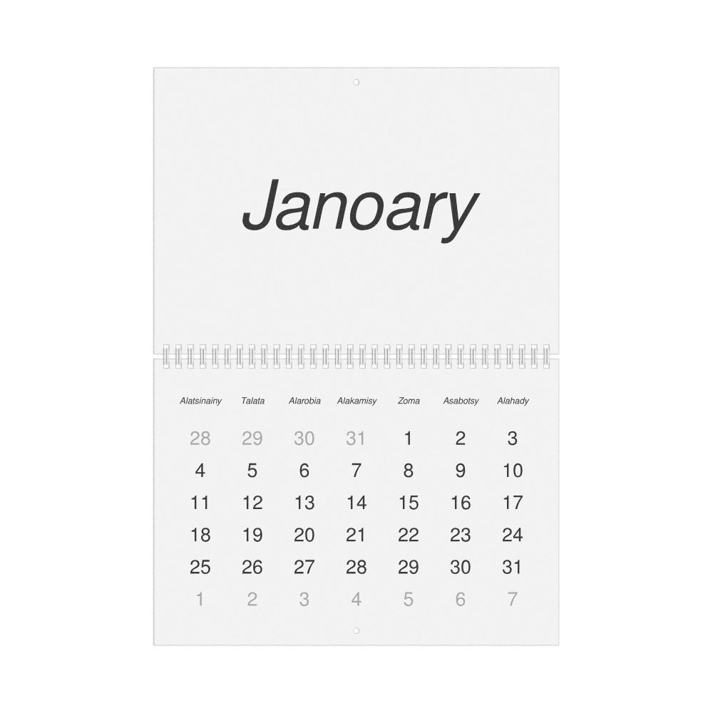 Leskoff 2027 Wall Calendar, Malagasy-Labeled, Monday-Start Layout, Wire-Bound, 11.7 x 8.3 in (29.7 x 21.0 cm), image 1 of 1
