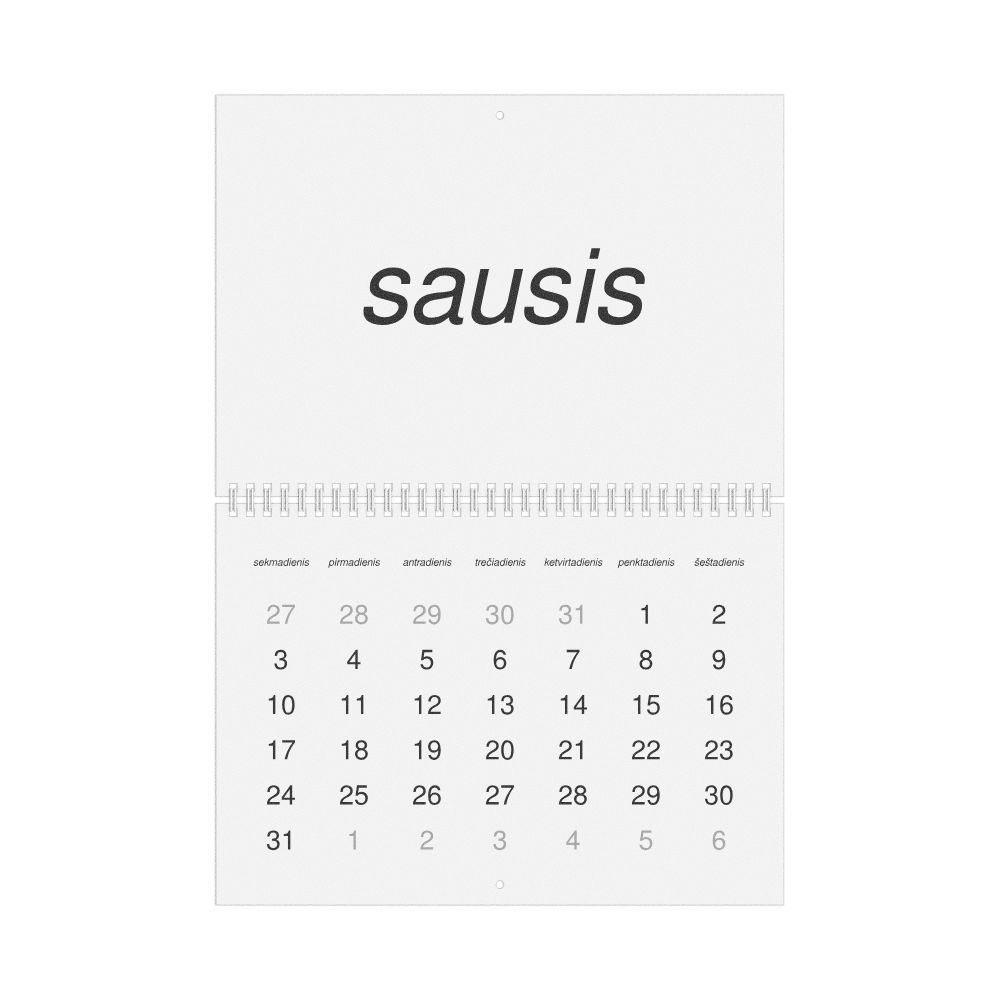 Leskoff 2027 Wall Calendar, Lithuanian-Labeled, Sunday-Start Layout, Wire-Bound, 11.7 x 8.3 in (29.7 x 21.0 cm), image 1 of 1