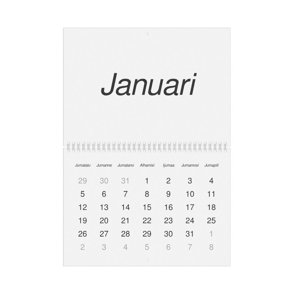 Leskoff 2026 Wall Calendar, Swahili-Labeled, Monday-Start Layout, Wire-Bound, 11.7 x 8.3 in (29.7 x 21.0 cm), image 1 of 1