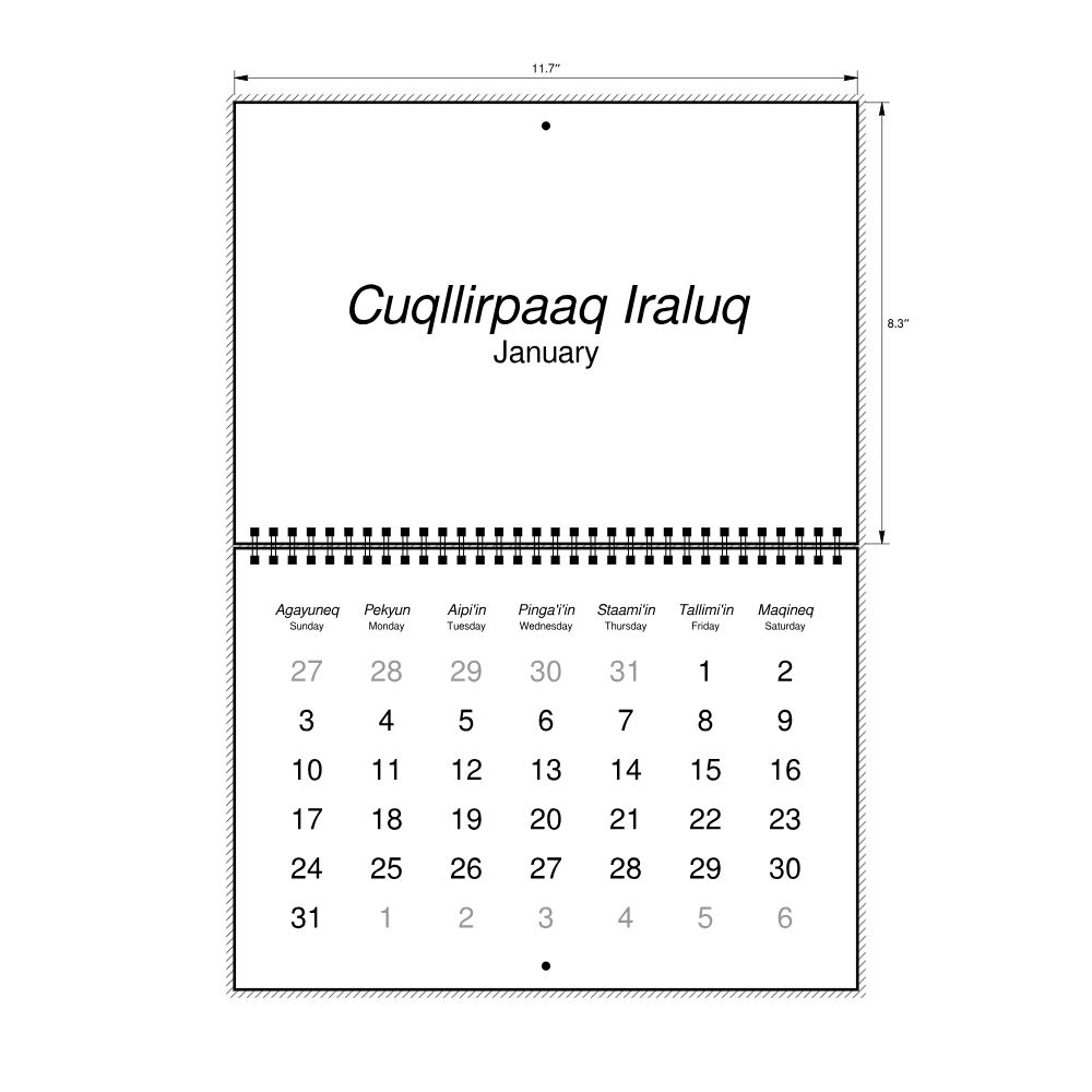 Leskoff 2027 Wall Calendar, Alutiiq/English-Labeled, Sunday-Start Layout, Wire-Bound, 11.7 x 8.3 in (29.7 x 21.0 cm), image 2 of 2