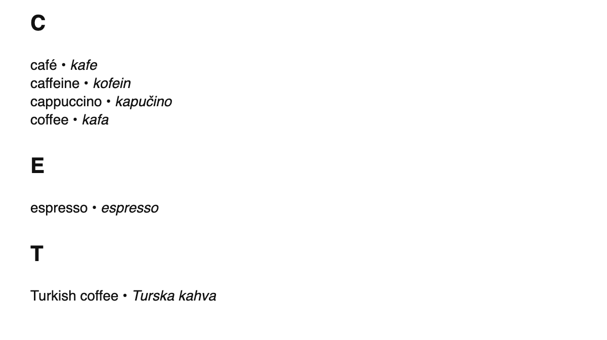 Coffee terms in Bosnian
