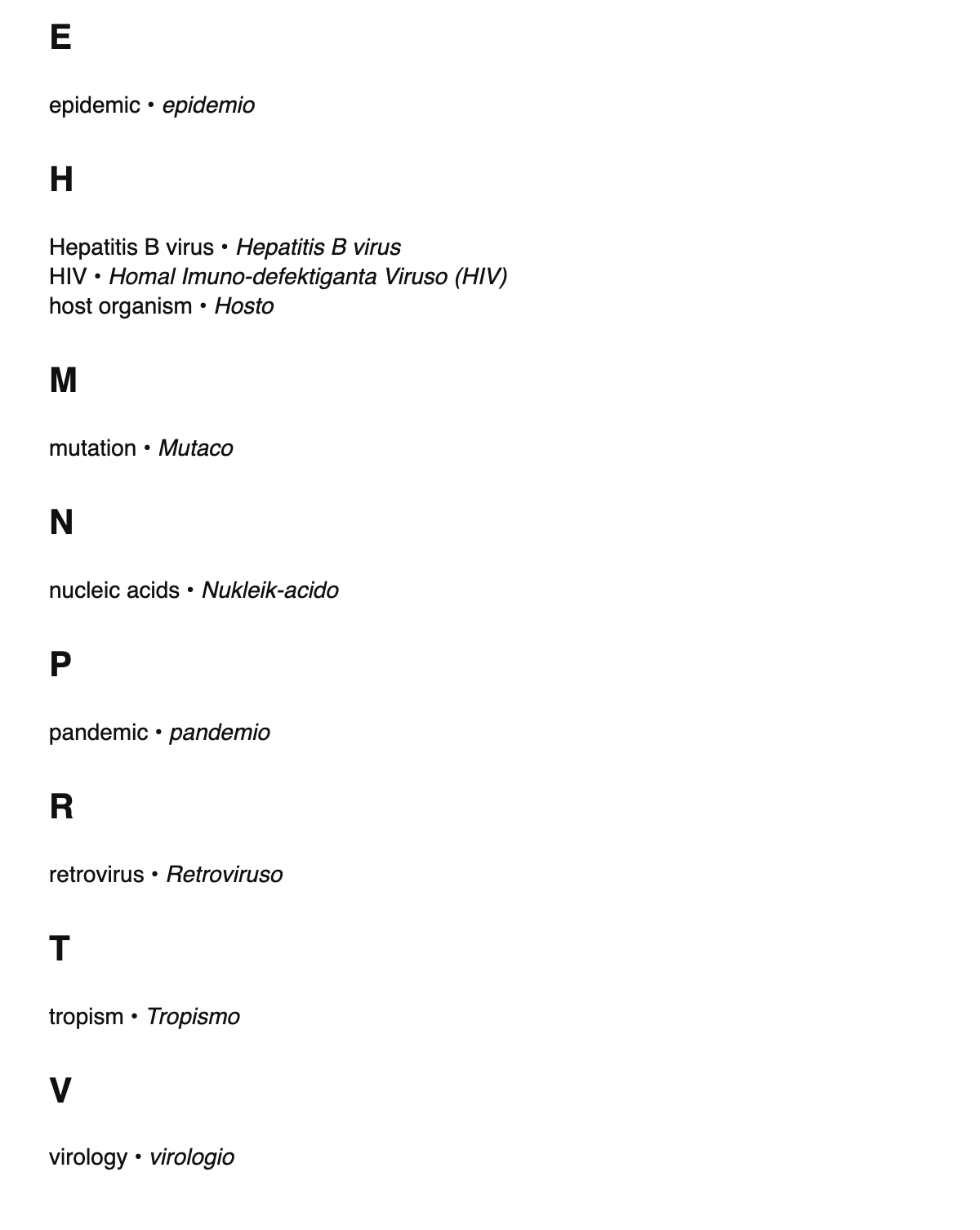 Virology terms in Ido