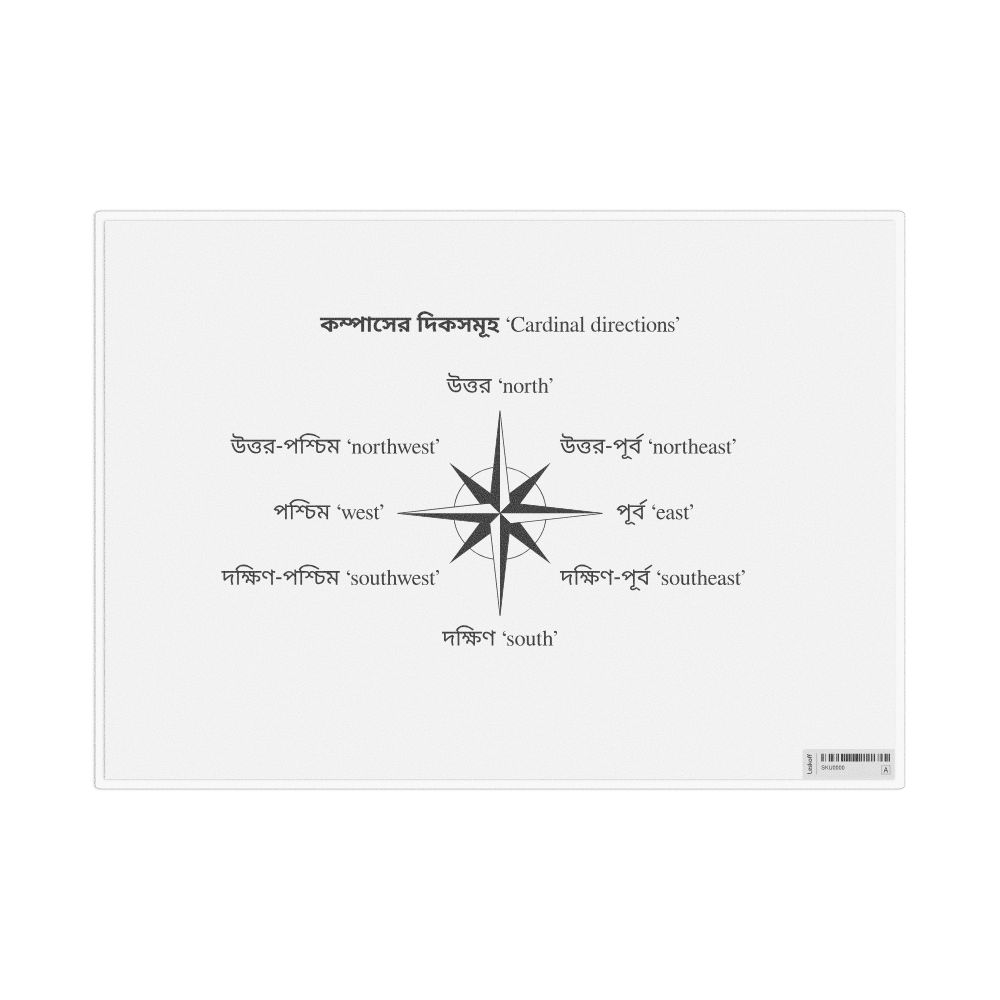 Leskoff Cardinal Directions in Bengali, Desk Chart, 11.7 x 8.3 in (29.7 x 21.0 cm), image 1 of 1