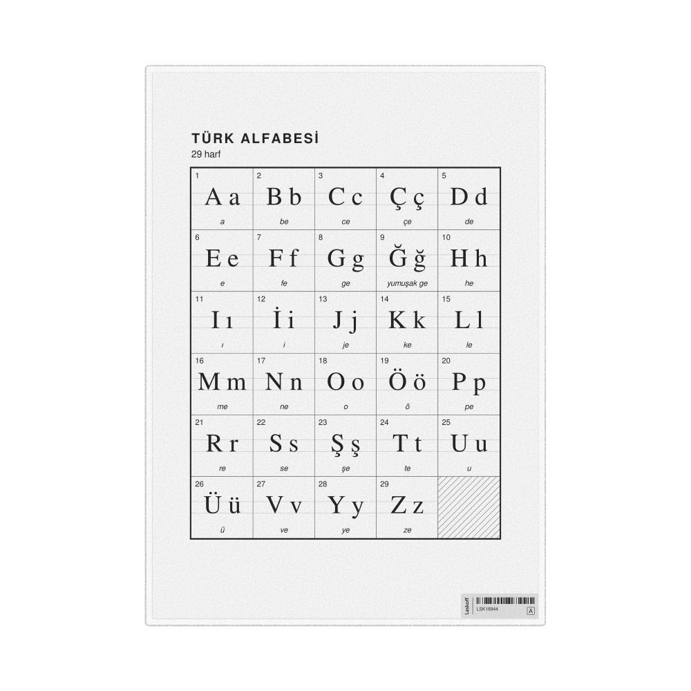 Leskoff Turkish Alphabet Chart, 8.3 x 11.7 in (21.0 x 29.7 cm, Desk Chart, Laminated), Turkish-Labeled, image 1 of 2