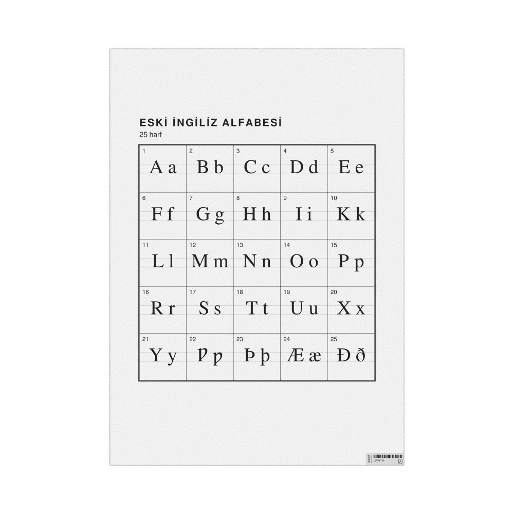 Leskoff Old English Alphabet Chart, 23.4 x 33.1 in (59.4 x 84.1 cm, Poster / Wall Chart), Turkish-Labeled, image 1 of 2