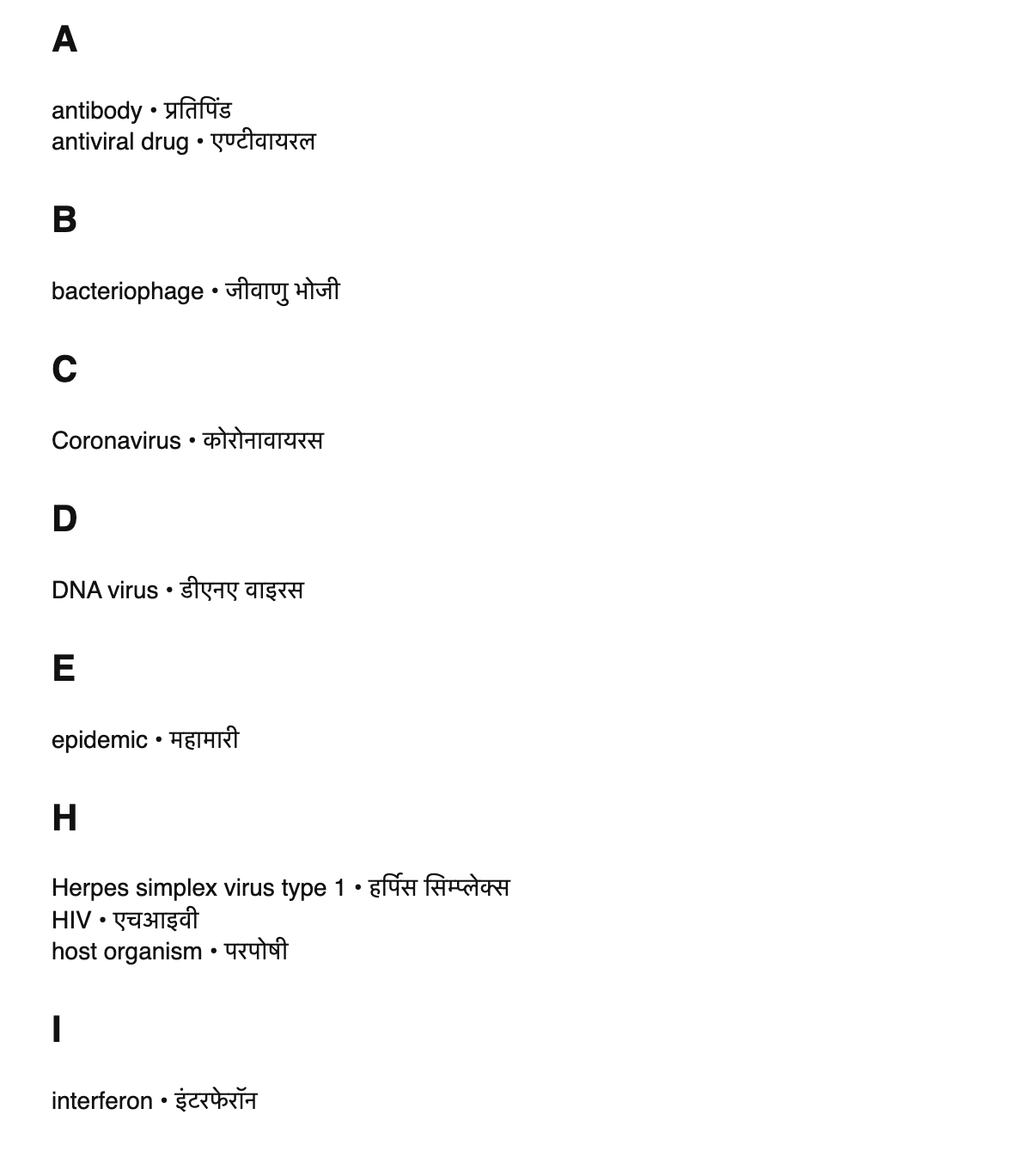 Virology terms in Hindi