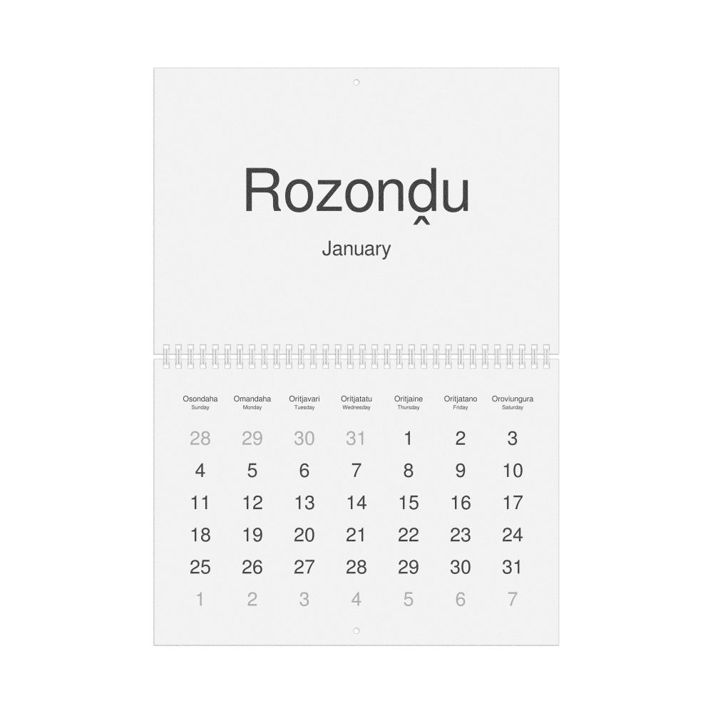 Leskoff 2026 Wall Calendar, Herero/English-Labeled, Sunday-Start Layout, Wire-Bound, 11.7 x 8.3 in (29.7 x 21.0 cm), image 1 of 1