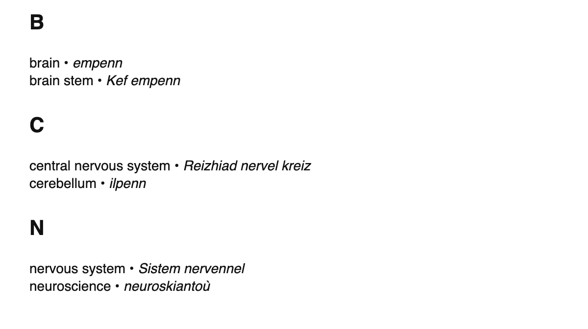 Neuroscience terms in Breton