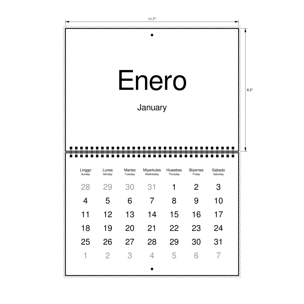 Leskoff 2026 Wall Calendar, Tagalog/English-Labeled, Sunday-Start Layout, Wire-Bound, 11.7 x 8.3 in (29.7 x 21.0 cm), image 1 of 1