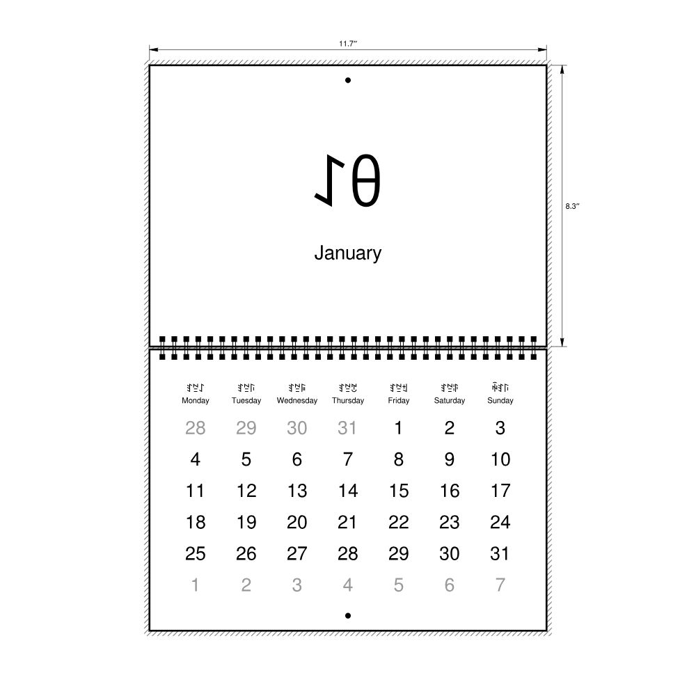 Leskoff 2027 Wall Calendar, Nuosu/English-Labeled, Monday-Start Layout, Wire-Bound, 11.7 x 8.3 in (29.7 x 21.0 cm), image 2 of 2
