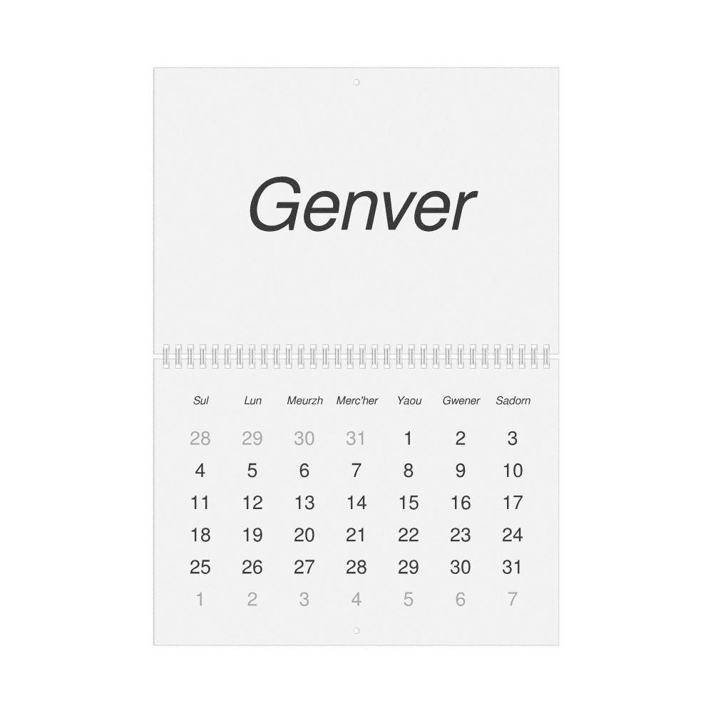 Leskoff 2026 Wall Calendar, Breton-Labeled, Sunday-Start Layout, Wire-Bound, 11.7 x 8.3 in (29.7 x 21.0 cm), image 1 of 1