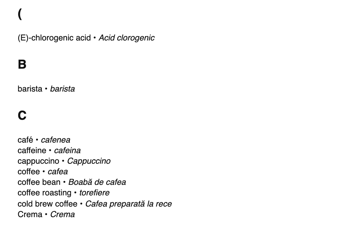 Coffee terms in Romanian