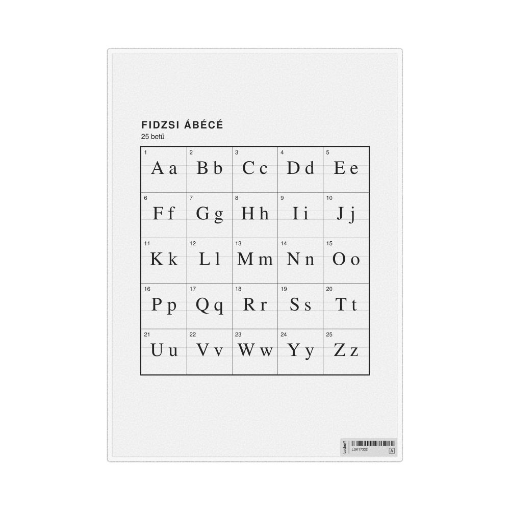Leskoff Fijian Alphabet Chart, 8.3 x 11.7 in (21.0 x 29.7 cm, Desk Chart, Laminated), Hungarian-Labeled, image 1 of 2