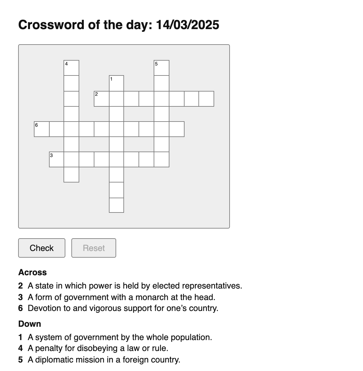 Political Science Crossword