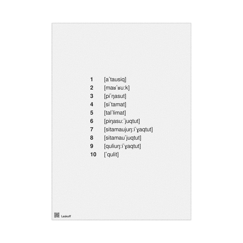 Leskoff Numbers 1–10 Poster, IPA-Labeled (Inuktitut), image 1 of 1
