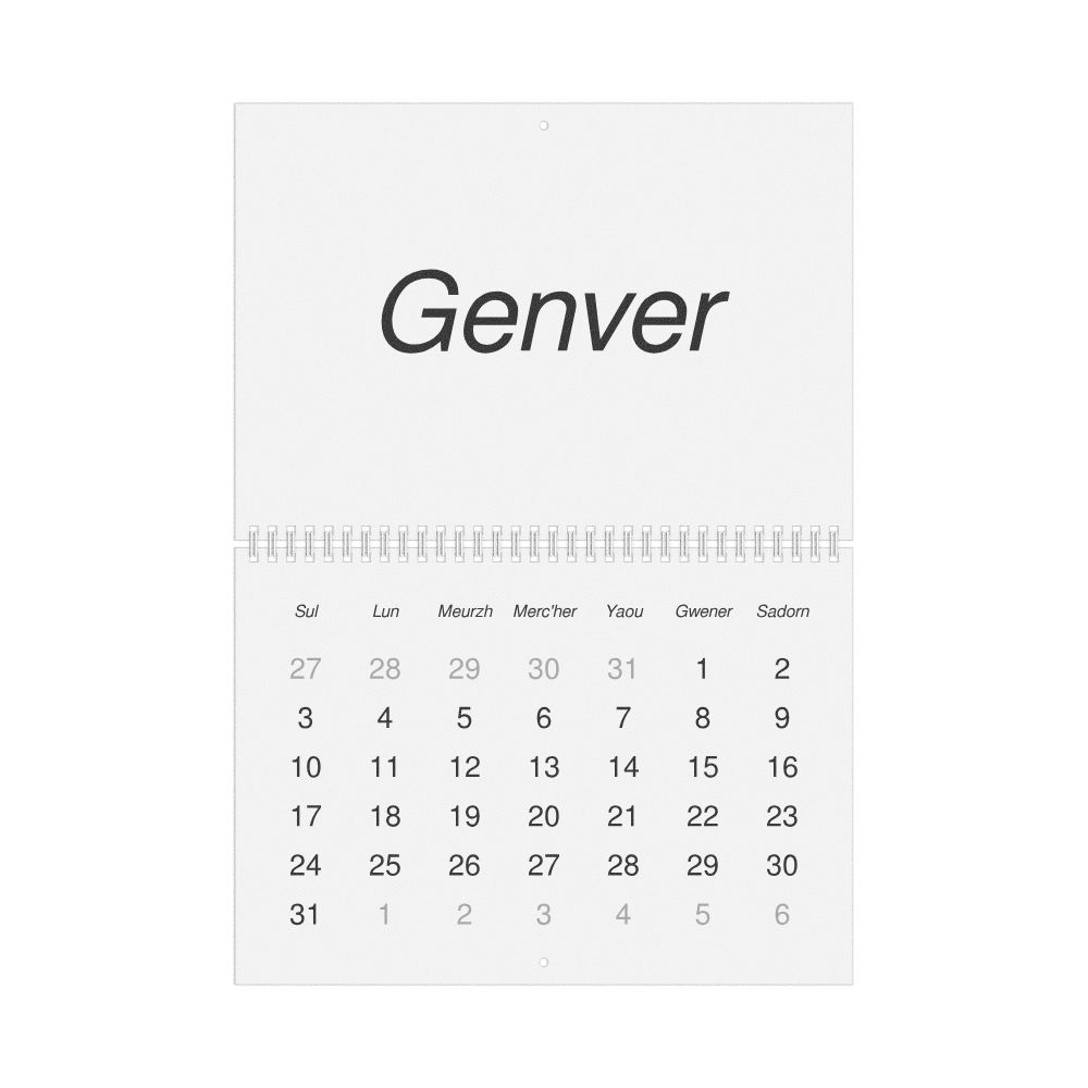 Leskoff 2027 Wall Calendar, Breton-Labeled, Sunday-Start Layout, Wire-Bound, 11.7 x 8.3 in (29.7 x 21.0 cm), image 1 of 1