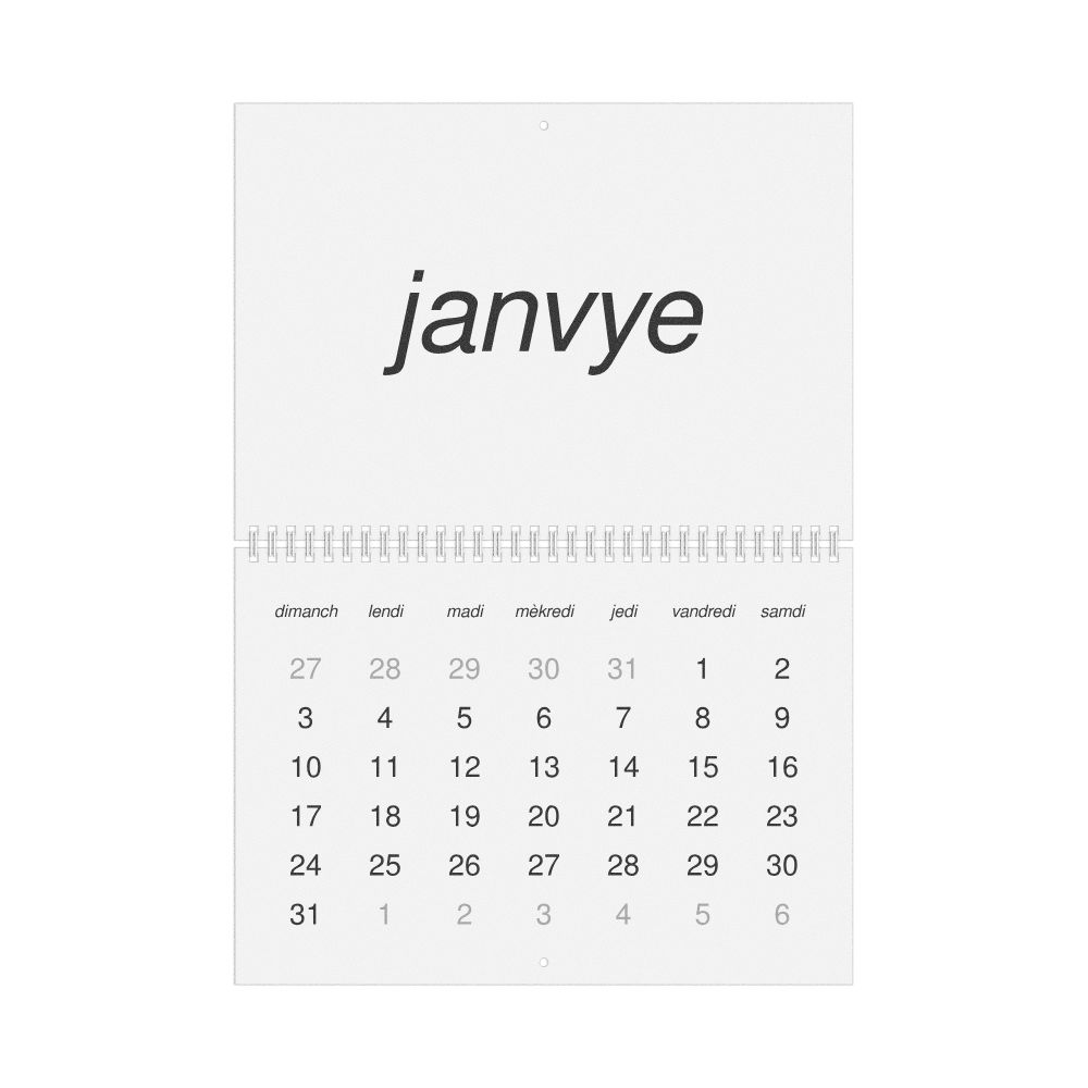 Leskoff 2027 Wall Calendar, Haitian Creole-Labeled, Sunday-Start Layout, Wire-Bound, 11.7 x 8.3 in (29.7 x 21.0 cm), image 1 of 1